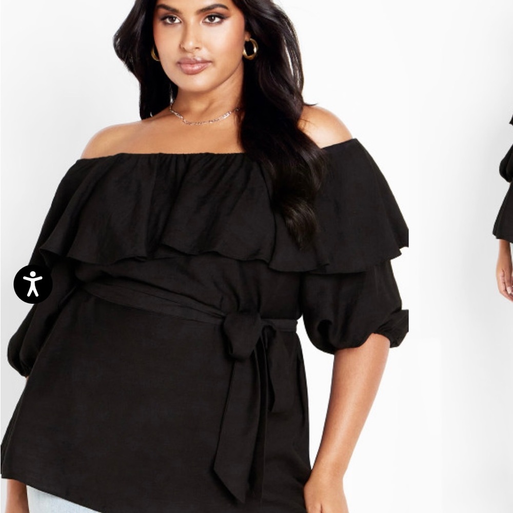 City Chic Off-Shoulder Black Ruffle Top
